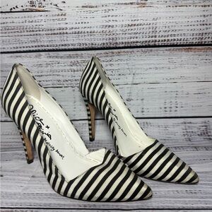 Chic Black and White Striped Heels
